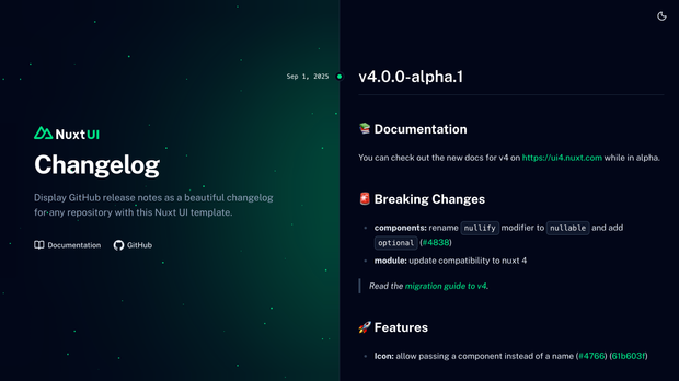 Template Changelog screenshot